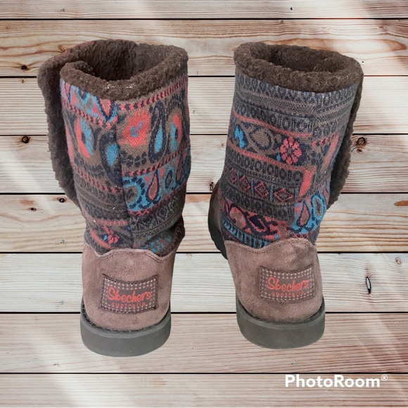 Skechers women’s Australia Boots Faux Fur Lined Suede Multicolor Ankle round toe - Picture 4 of 6